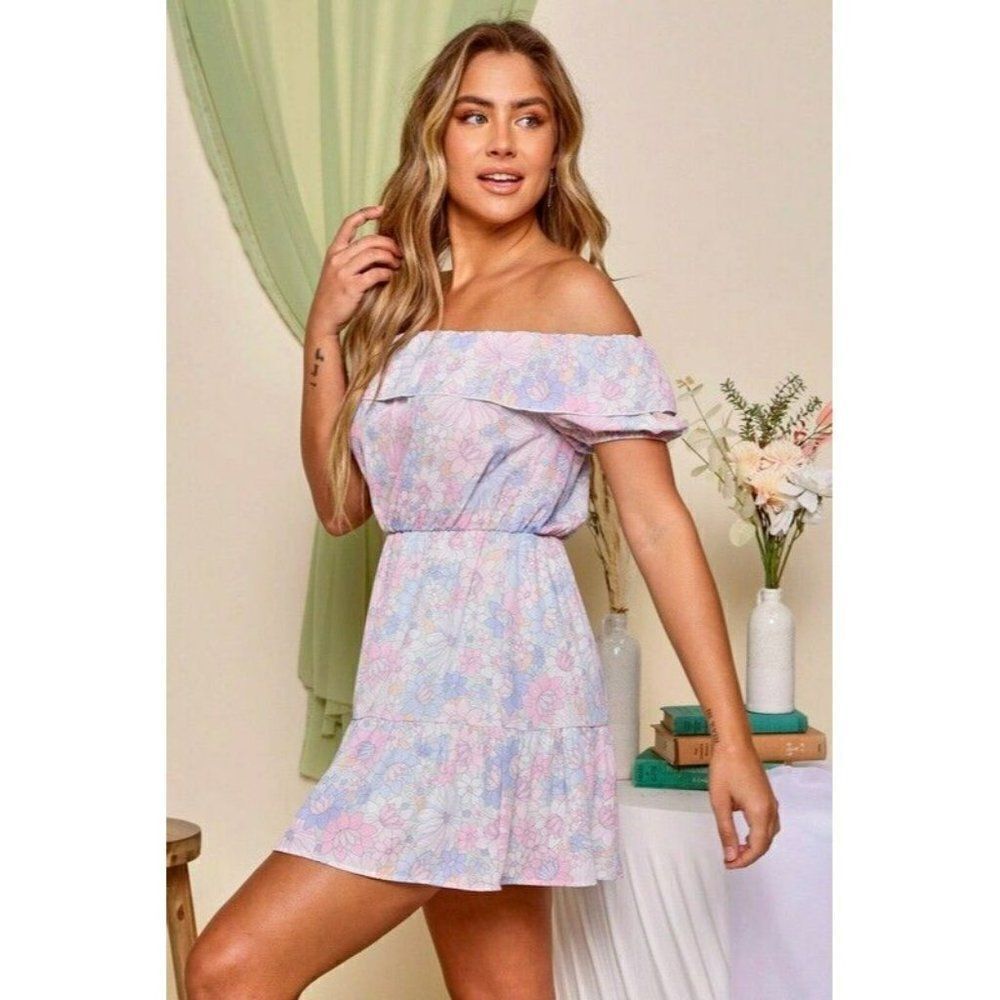 Peach Love Sweet Like Sugar Floral Print Mini Dress New S-L D62156-02 - Picture 5 of 7
